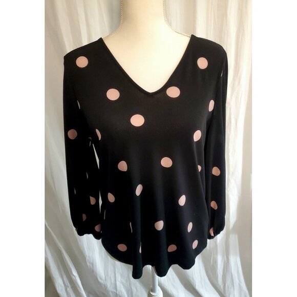 Adrianna Papell Pullover Women's Size Small Polka-Dot 3/4 Balloon Sleeved Blouse - Picture 2 of 14